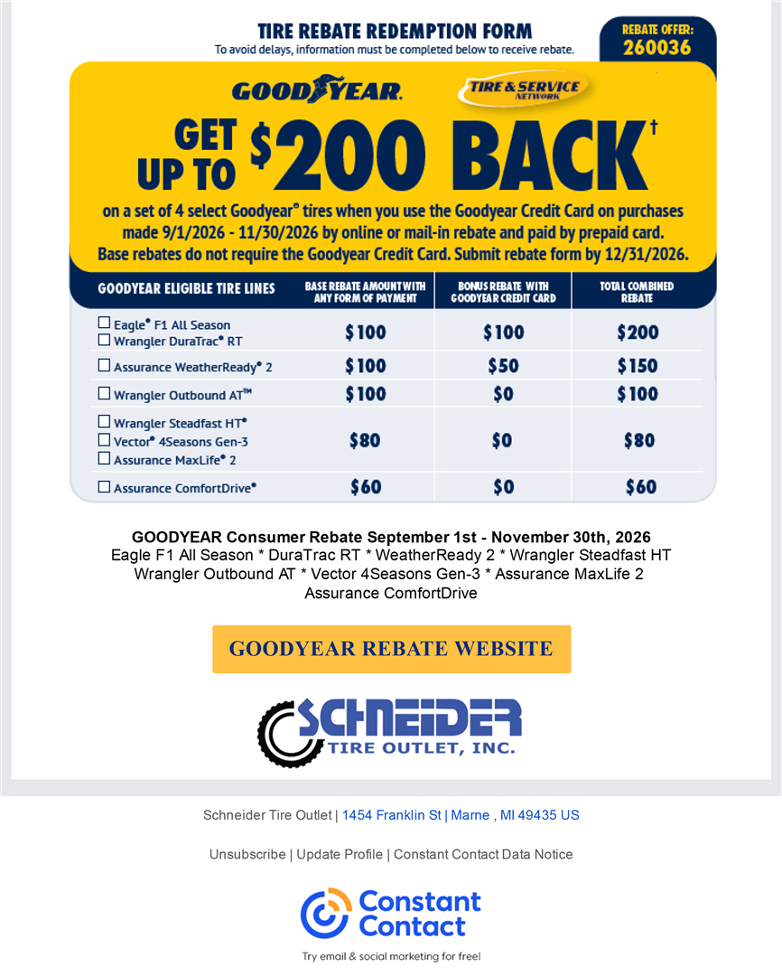 Tri Action Auto Repair | Goodyear Rebate Offer